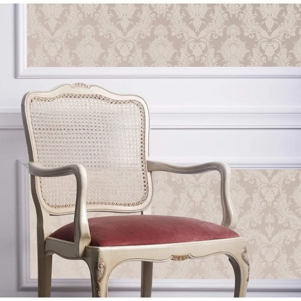 5 Rolls Textured Beige Removable Peel and Stick Damask Wallpaper, 20.5 in X 16.5